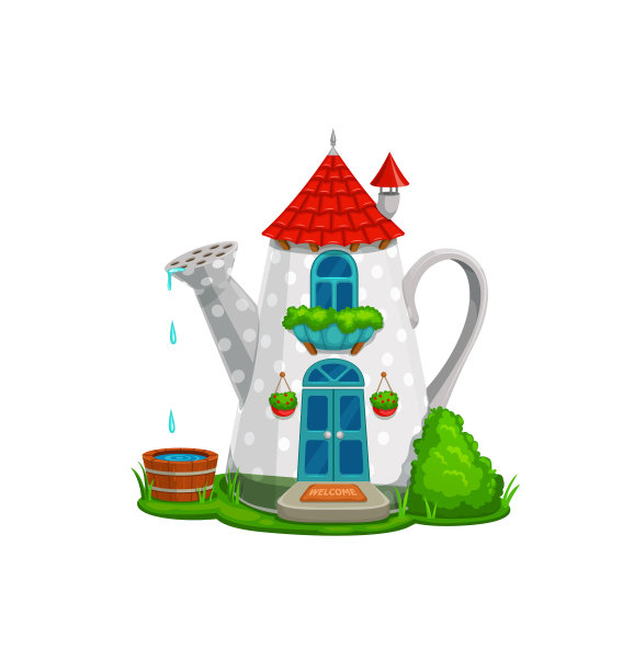 卡通童话喷水罐精灵屋建筑图片下载