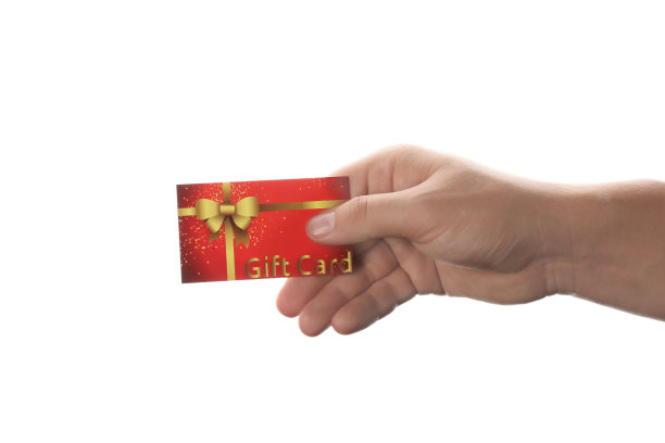 男子与礼品卡白色背景，特写图片下载