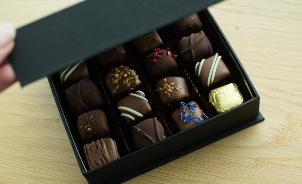 装着各式糖果或松露的精美礼品盒。图片下载