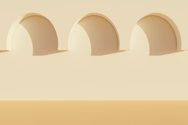 米色哑光背景墙与拱门3d插图图片下载