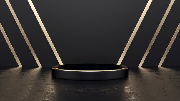 现代，时尚的黑色和金色圆形底座背景的产品推广- 3D插图图片下载