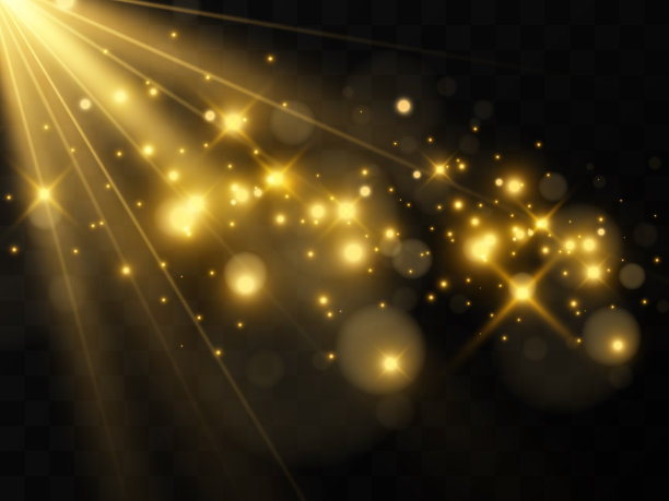 亮丽的明星。透明背景上的光效果矢量插图。图片下载