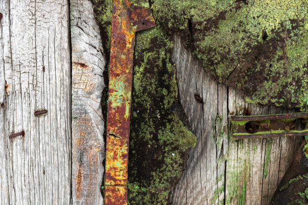 旧木头和生锈的栅栏背景。复古和复古的grunge抽象纹理背景照片图片下载