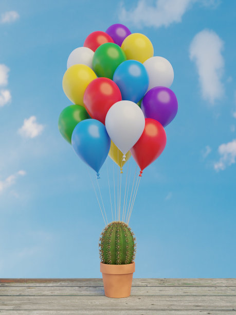 仙人掌和一串彩色的气球图片下载