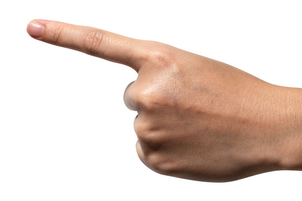 女人的手触摸或指着白色背景上孤立的东西。图片下载