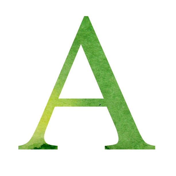 水彩绿色字母A孤立在白色背景上。图片下载