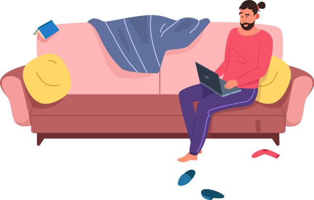 坐在沙发上用笔记本电脑工作的男人图片下载