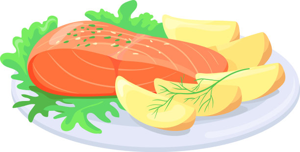 鱼柳配青菜和土豆片图片下载