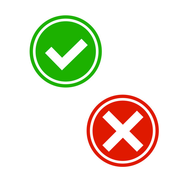 检查和交叉图标。用边框突出显示的图标。向量。图片下载