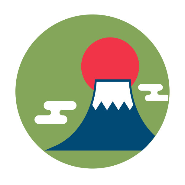 日式富士山和日出。向量。图片下载