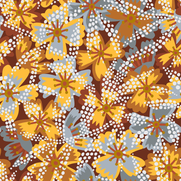 卡通风格花卉无缝图案。凌乱的植物背景由野花覆盖在点缀的装饰形成异国情调的叶子。夏季图案，草甸花蕾和抽象纹理。图片下载