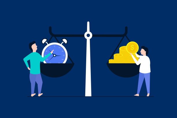 人们权衡时间和金钱的硬币堆栈，以找到平衡图片下载