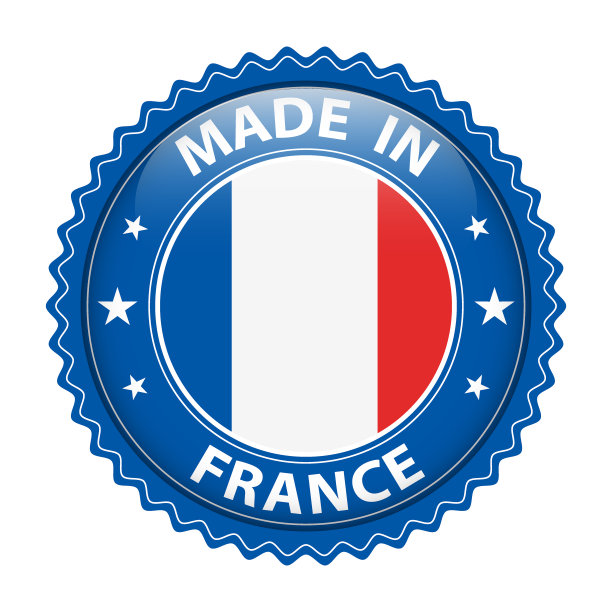 法国制造的徽章矢量。星星和国旗贴纸。标志孤立在白色背景上。图片下载