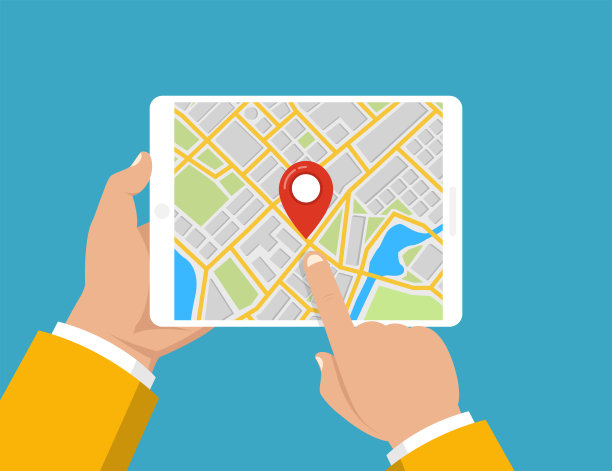 手握平板与地图导航。寻找方法概念。平面向量插图。图片下载