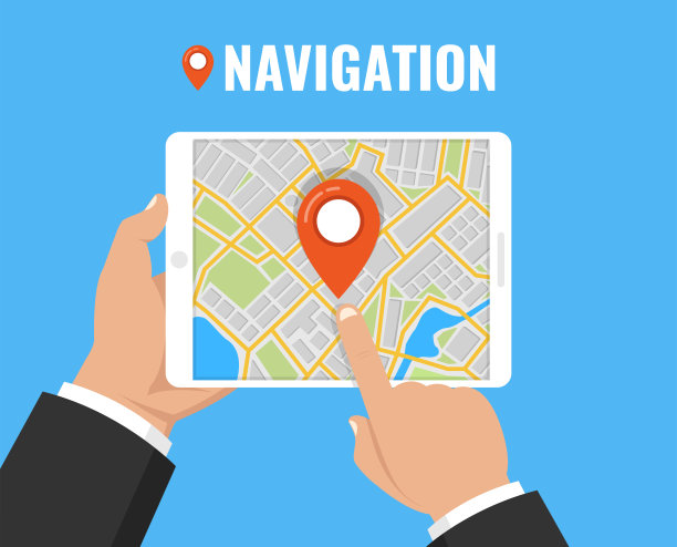 手持平板电脑的男子。寻找正确位置的概念。矢量插图。图片下载