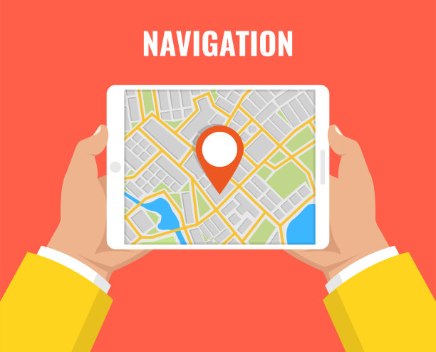 手持平板电脑的男子。寻找正确位置的概念。矢量插图。图片下载