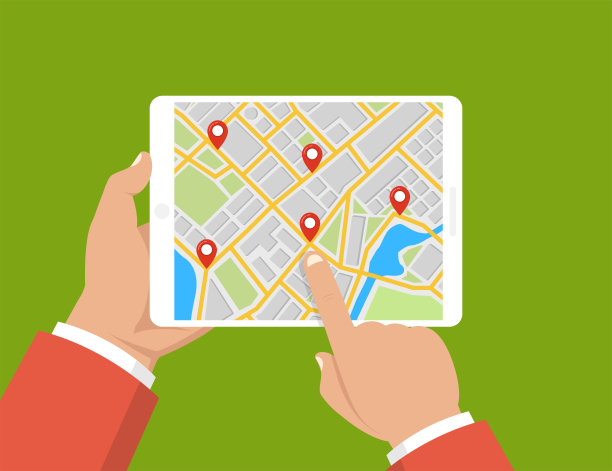 手握平板与地图导航。寻找方法概念。平面向量插图。图片下载