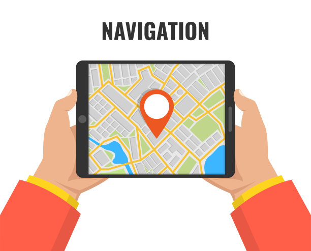 手持平板电脑的男子。寻找正确位置的概念。矢量插图。图片下载