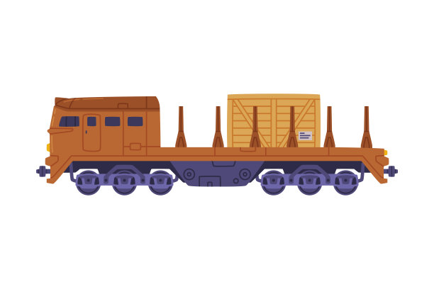 火车或机车与货车牵引货物和货物矢量图图片下载