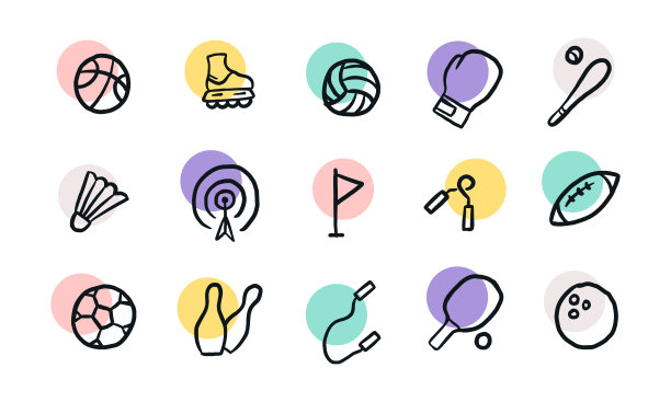 一套体育图标设计。简单和可爱的运动对象插图。图片下载