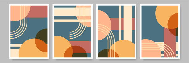 简单抽象的彩色平面波西米亚几何中性色设计海报图片下载