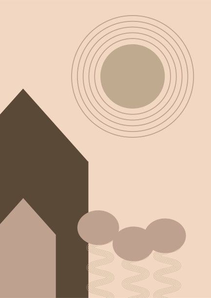 简单的家形状平面波西米亚几何中性色设计海报图片下载