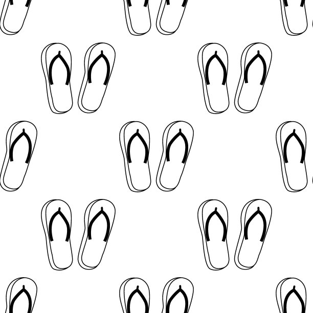 人字拖无缝涂鸦图案。黑白矢量插图图片下载
