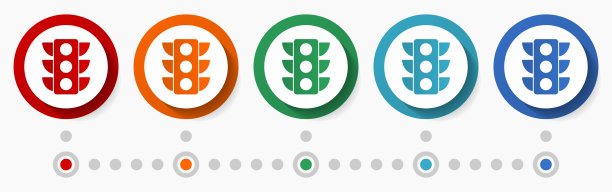 交通灯概念矢量图标集，平面设计彩色按钮，5种颜色的信息图形模板选项图片下载