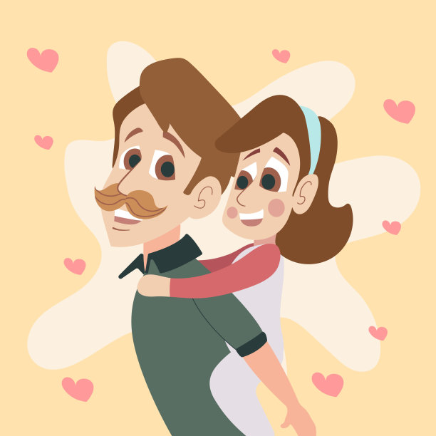 父亲节概念插画，爸爸和女儿玩插画，爸爸背着女儿“r”n图片下载