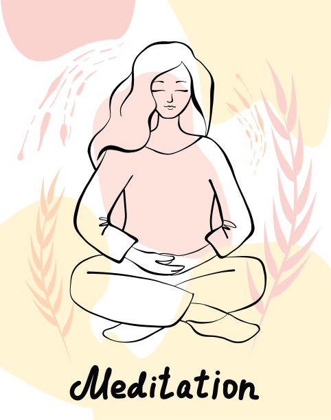 一个沉思的女孩的剪影，在涂鸦中以莲花的姿势休息图片下载