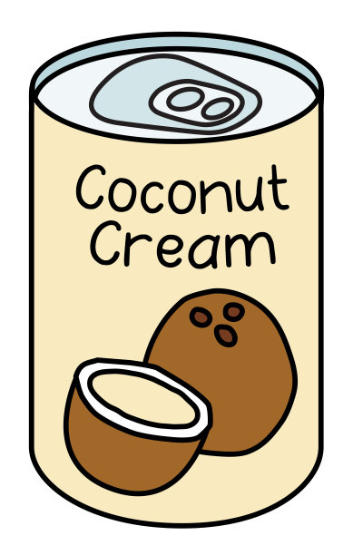 涂鸦卡通椰子奶油牛奶罐头。椰林飘香鸡尾酒或甜点配料。用于卡片，贴纸，海报，酒吧菜单或食谱书。图片下载