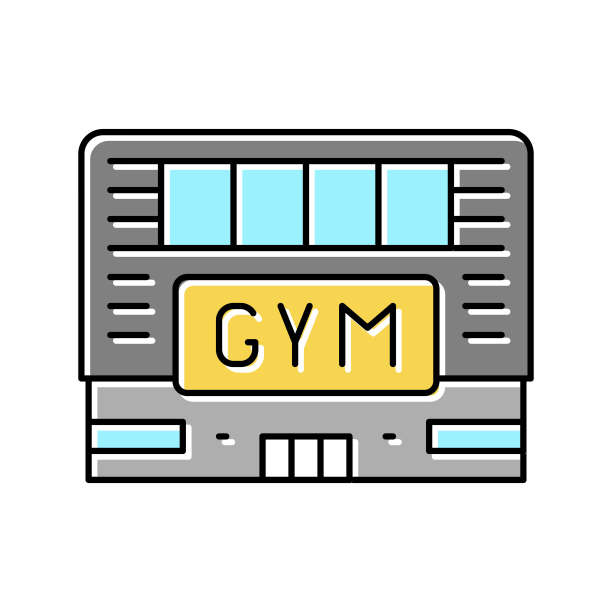 健身房建筑颜色图标矢量插图图片下载