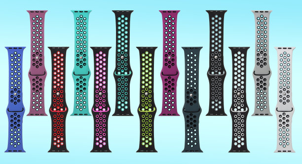 硅胶表带的智能手表，在蓝色的背景，拼贴图片下载