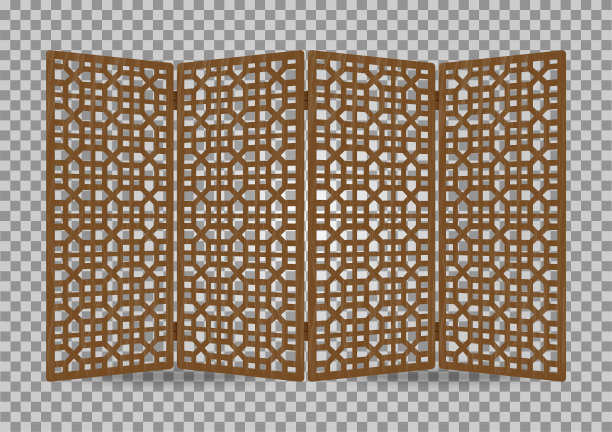 传统的韩国装饰木框图案。房间隔板古董装饰。古董艺术矢量插图。天然颜色的木材表面木材。室内设计。图片下载