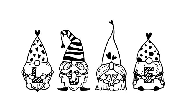 有趣的情人节花园侏儒孤立的剪辑艺术包，可爱的小矮人与心，情人节的孩子字符，矢量插图图片下载