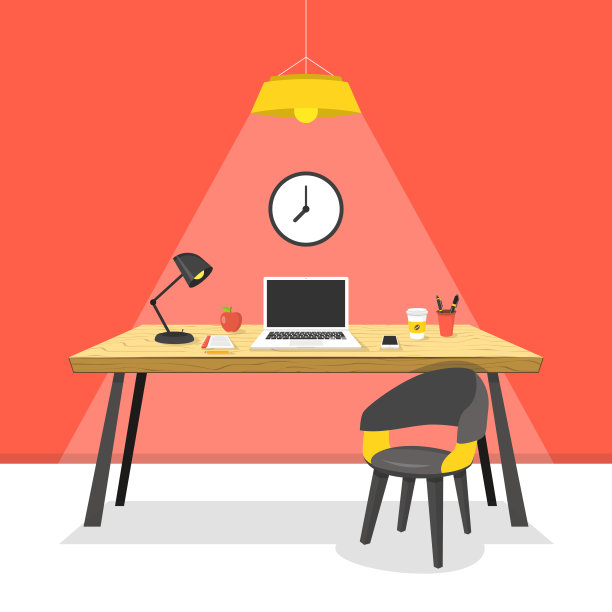 现代工作场所。笔记本电脑放在木制的桌子上。工作地点的概念。矢量插图。图片下载