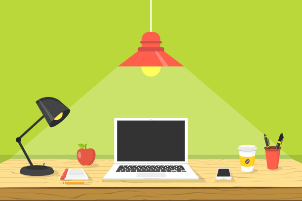 现代工作场所。笔记本电脑放在木制的桌子上。工作地点的概念。矢量插图。图片下载