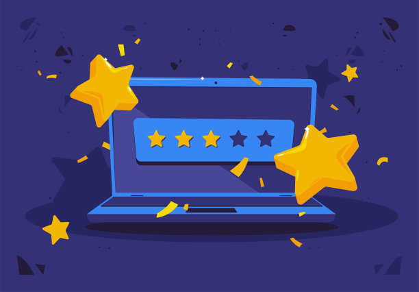 使用笔记本电脑的星星评级的矢量插图图片下载