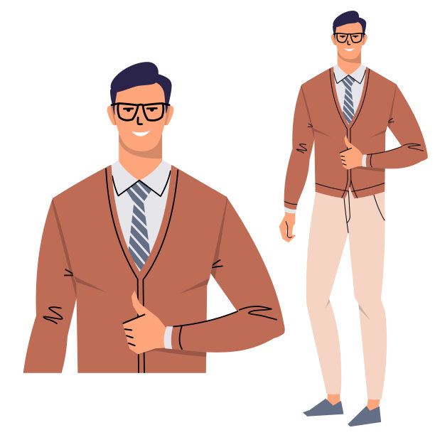 戴眼镜打领带的年轻人竖起大拇指。商人，经理，办公室工作人员在白色背景孤立的扁平风格。一个微笑的男性角色的肖像。图片下载