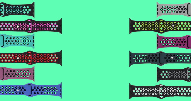 硅胶表带的智能手表，在绿色的背景，拼贴图片下载