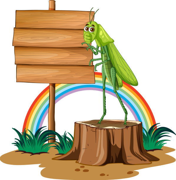 标志板与蚱蜢在白色背景图片下载