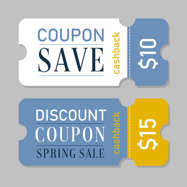 特别优惠礼券模板，以节省金钱。货币券与5,10美元折扣购物矢量插图孤立在白色背景图片下载