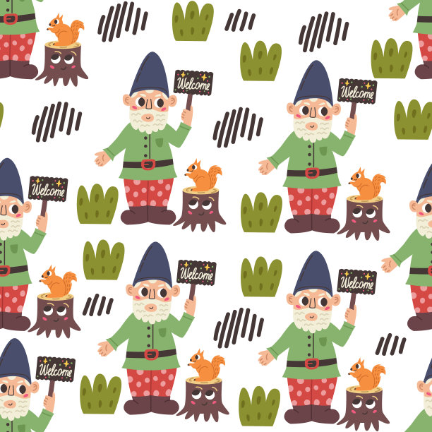 可爱的侏儒图案与欢迎标志图片下载