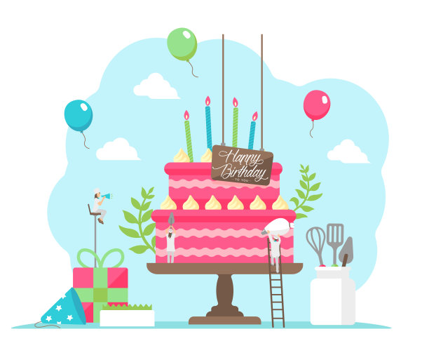 生日快乐(生日蛋糕主题)矢量插图图片下载