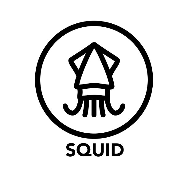 圆形框架鱿鱼图标，食物过敏图标之一设置图片下载