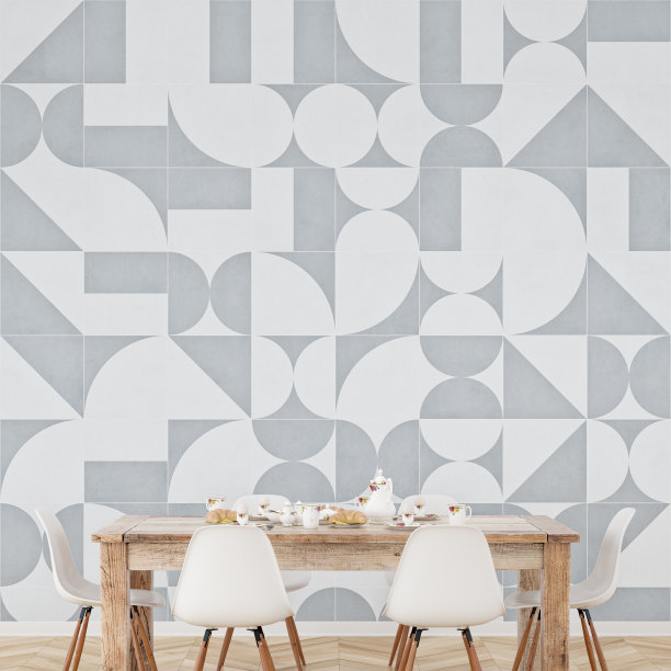 餐厅前的几何形状瓷砖墙背景复古80年代的风格图片下载