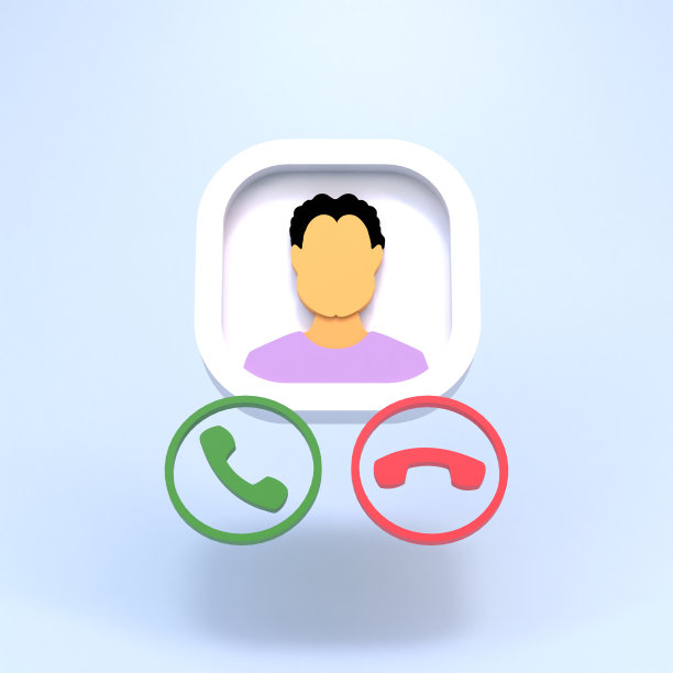 男人的图标和接电话的按钮。3 d渲染。图片下载