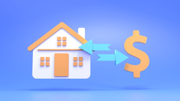 房子的标志和美元符号。买卖房屋的概念。3 d渲染。图片下载