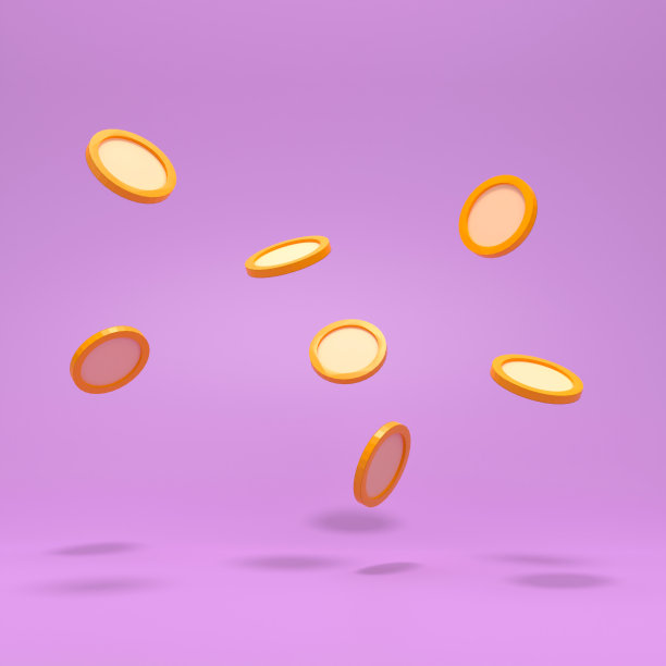 紫色背景上漂浮的硬币。返现及省钱理念。3 d渲染插图。图片下载