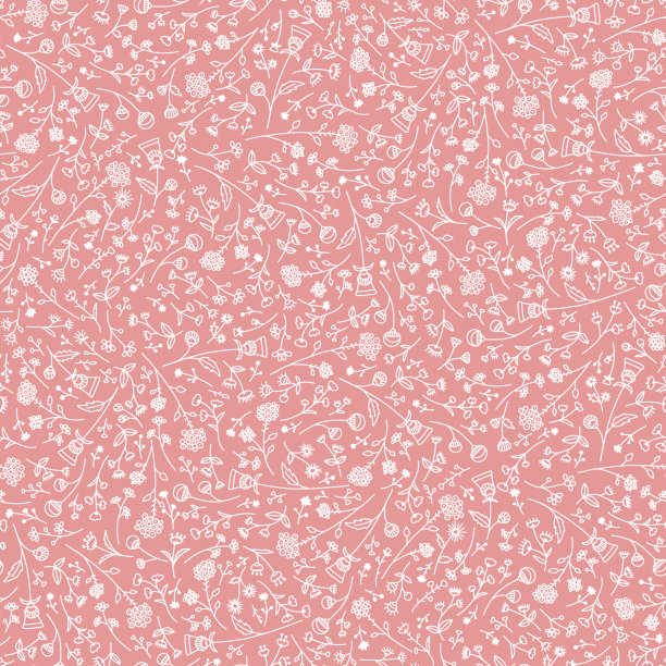 夏季细枝无缝图案。粉红色上开小白花。自然茎枝模式图片下载